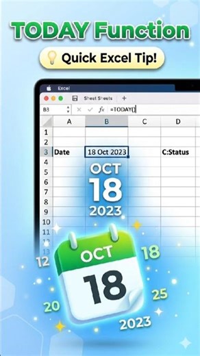 💡 =TODAY() – Auto-updates your dates in Excel! 🗓️ #ExcelTips #TODAYFunction #QuickExcel