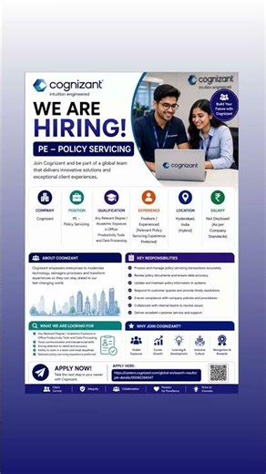Cognizant Hiring 2026 🔥 PE – Policy Servicing | Freshers & Experienced | Hyderabad Hybrid| Apply Now