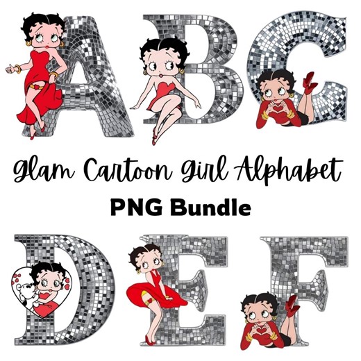 Glam Cartoon Girl Alphabet PNG Bundle, Diva Letters A-Z, Red Dress Vintage Style Clipart, Cute Character Font, Sublimation Design - Etsy