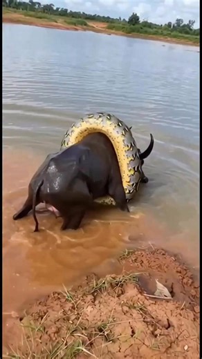 A terrifying wildlife moment as a massive python overpowers a buffalo near the riverbank — nature’s raw power on full display #animalfight #wildlifefight #naturefight #predator #apexpredator #documentary #wildlifedocumentary #animalfacts #natureexplained | Ajay Unofficial