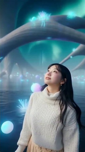 A girl surrounded by floating lights 🌌