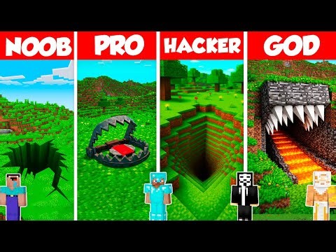 Trap Secret Base Build Battle Challenge - Noob vs Pro vs Hacker vs God - Minecraft Animation