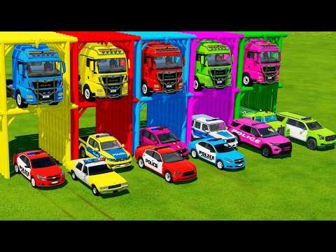 TRANSPORTING ALL POLICE CARS and AMBULANCE EMERGENCY VEHICLES WITH MERCEDES POLICE TRUCKS ! FS22