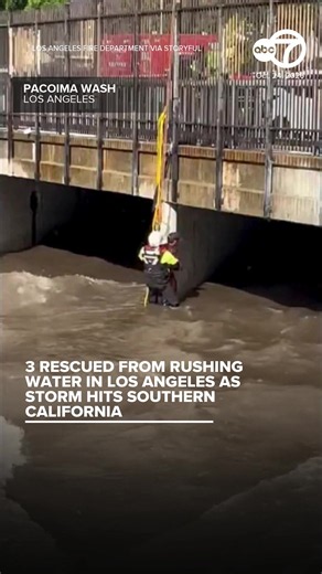 Three people were rescued from rushing water in Los Angeles as Southern California was soaked by a heavy rainstorm on Thursday, October 22. Footage released by the Los Angeles Fire Department shows a firefighter helping to winch a person to safety from the Pacoima Wash in the North Hills area. “LA’s engineered flood channels can become dangerous quickly, even when they appear manageable,” the fire department warned in a Facebook post.