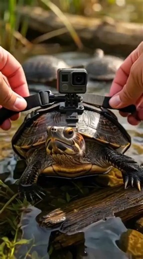 A camera mounted on a turtle’s shell, exploring the sea