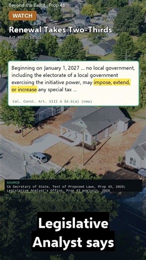 Prop 43: A Majority-Passed Local Tax Could Need Two-Thirds to Be Renewed
