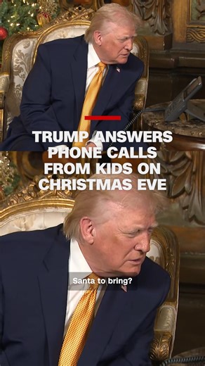 On Christmas Eve, President Donald Trump speaks to children whose calls to NORAD to track Santa have been patched through to Mar-a-Lago. Read more: https://cnn.it/4pdEBlI | CNN