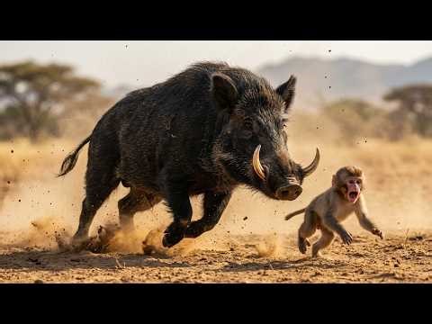 Hero Mother Warthog Explodes From Her Den as a Mischievous Monkey Terrorizes Her Cubs!
