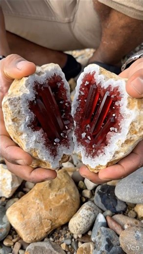Unbelievable Red Crystal Geode Split Open – Hidden Treasure Revealed!