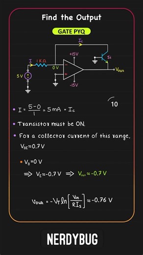 GATE PYQ 43 under 60 seconds: Find the output of log amplifier | Analog Circuits | NerdyBug
