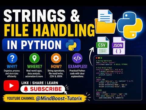 Python Tutorial: Strings + File Read/Write + CSV + JSON 🔥
