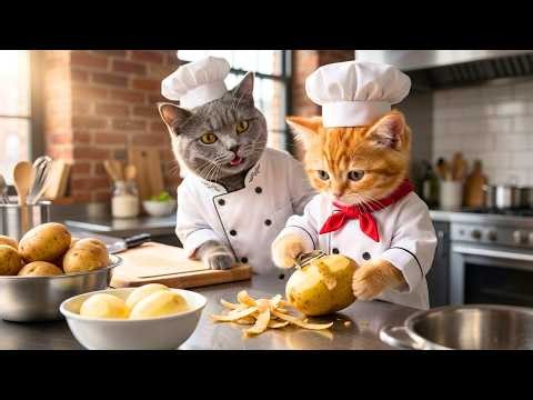 一流シェフを目指す子猫が料理を習いに行き、自分の手でおいしい料理を作ってママ猫をびっくりさせる！🐱👨‍🍳🍲✨❤️