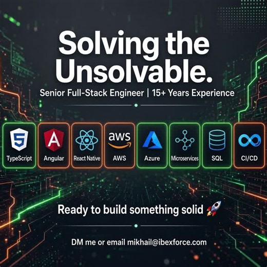 #opentowork #freelance #fullstackdeveloper #softwareconsultant #angular #typescript #aws #azure #microservices #webdevelopment | Mikhail Tsennykh