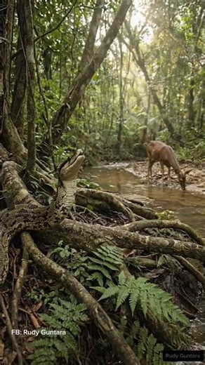 Giant Python Waiting for Deer Near River 😱 | Jungle Wildlife Scene#animals #shortsfeed