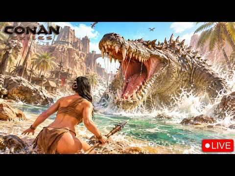 My FIRST DAY in Conan Exiles LIVE 😱 Giant Crocodile Boss Fight 😱 : Conan Exiles Live