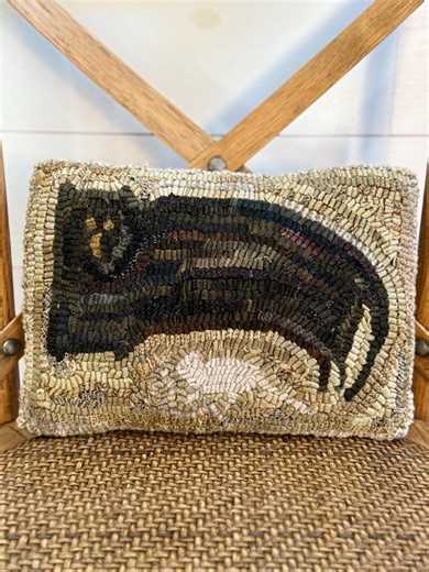 Primitive Wool Folk Art Hooked Rug Cat and Mouse PILLOW - Etsy