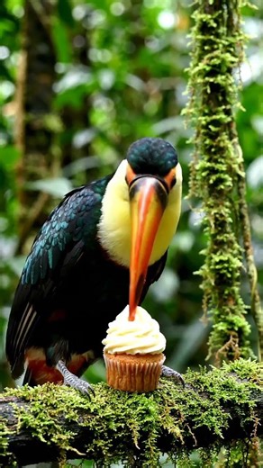 bird eting cake