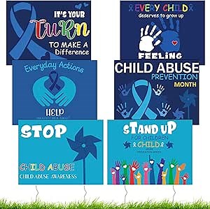 Lineshading 6 Pcs Child Abuse Prevention Awareness Yard Signs with Stakes 17.1 x 12 Inches Blue Ribbon Awareness Yard Decoration Outdoor Banners for April Stop Child Abuse Prevention Month（Child Abuse Prevention Awareness）