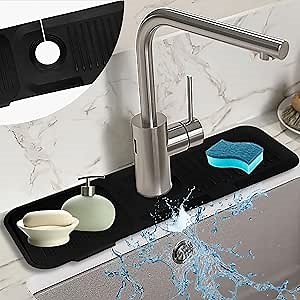 7° Slope Kitchen Sink Splash Guard Behind Faucet | Sink Faucet Mat Splash Guard | Versatile Kitchen Faucet Splash Guard Accessory | Kitchen Splash Guard For Sink (17.7 x 5.5 inch, Black)