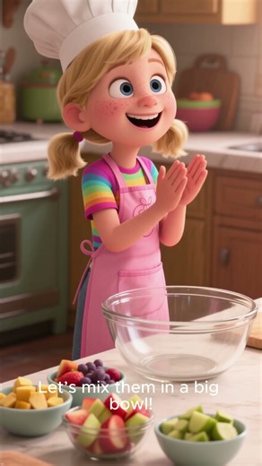 Kids Cooking Short Video "Mini Chef Challenge! 🧑‍🍳 Make the Best Rainbow Fruit Bowl!”