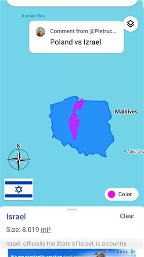 POLAND🇵🇱 vs ISRAEL🇮🇱 country size comparison #truesize #geographythroughmaps #mapping #shorts
