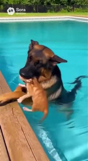 Brave German Shepherd Jumps Into Pool… You Won’t Believe For WHO! 🥹