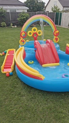 Get ready for splash-tastic fun with the Intex Rainbow Slide Kids Play Pool! 🌈 This inflatable pool center features a colorful slide, exciting ring toss games, and a ball roller, designed for kids ages 2 and up. Bring the aquatic adventure home and let the little ones enjoy hours of play. Tap to shop! #KidsPool #InflatableFun #SummerPlay #ToddlerActivities #AIGC #Moras
