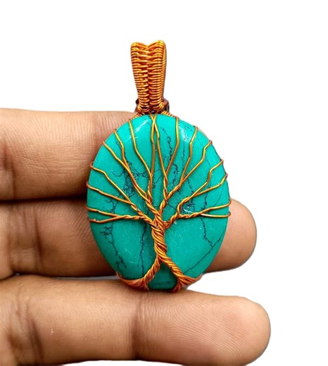 Copper Wire Wrapped Tree Pendant | Green Healing Stone Necklace | Boho Jewelry - Etsy