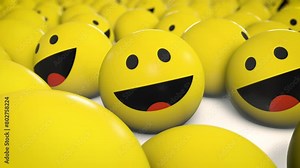 Laughing yellow emojis on white surface, animation, social media reaction