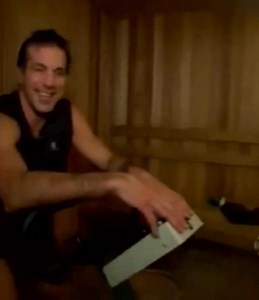 Chris Chelios riding the bike in the sauna when he was playing in the AHL for the Chicago Wolves at age 48 | Hockey Empire