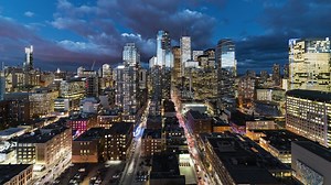 4K Timelapse Sequence of Toronto, Canada - The Financial district of Toronto during the blue hour