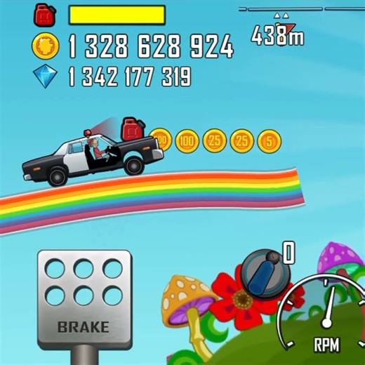 Police Car can't survive with rainbow stage #hillclimbracing Hill climb racing gameplay