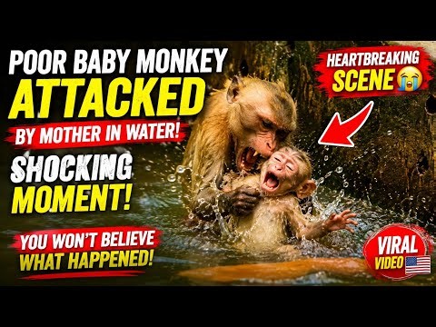 OMG! Poor Baby Monkey Attacked in Water | Wild Monkey Behavior #babymonkey #trending