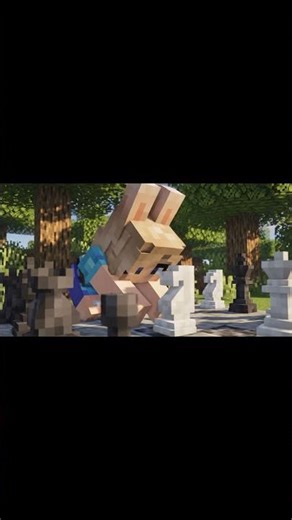 Anya Taylor-Joy Setting Up a Chessboard While a Rabbit Plays with Pieces in Minecraft