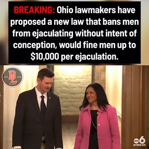 Daily Loud on Instagram: "JUST IN: Ohio lawmakers have proposed a new law that bans men from ejaculating without intent of conception, would fine men up to $10,000 per ejaculation. The bill was brought forward by Democratic State reps Anita Somani and Tristan Rade. Men would be charged with a felony under the law if they engage in unprotected s*x without the intent of impregnation. Exceptions under the law include people ejaculating in the LGBTQ community, sperm donation, and masturbat*on. The l