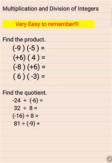 Multiplication and Divusion of Integers #integers #multiplicationofintegers #divisionofintegers #operationsonintegers #foryoupage #foryourpage #fyp #foryou #fypシ #learningmathematics #mathtutor #mathtricks #math #maths #mathtutor #mathtutorial #mathtutorials #mathteacher #mathteachersoftiktok #matheasy #matheasysolutions #algebra #algebra1 #algebrahelper #grade7 #grade7math
