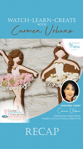 🎉⭐️ Cookie Connection Alert: Challenge #55 Recap! ⭐️ 🎉 Cookie Connection challenge host Manu biscotti decorati takes over our usual Saturday Spotlight this week with our Challenge #55 recap! And what a fabulous takeover it is! Challenge #55, as you may recall, featured the ultra-talented Carmen Urbano doing what she does best: lavishly detailed mixed media cookies with lots of dimension! After watching Carmen’s kickoff video, entrants were challenged to create mixed media cookies of their own 