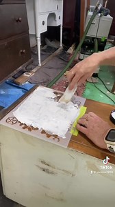 Did you know that UOPaint (Unique Options) sells their own Structure Paste. Smooth and easy to apply. Perfect for this piece I’m working on to creative some funky raised stenciling. #structurepaste #raisedstencil #steampunk #uniqueoptions #furnituremakeover #funkyfurniture #uniquefurniture | VonBoo Furniture Designs