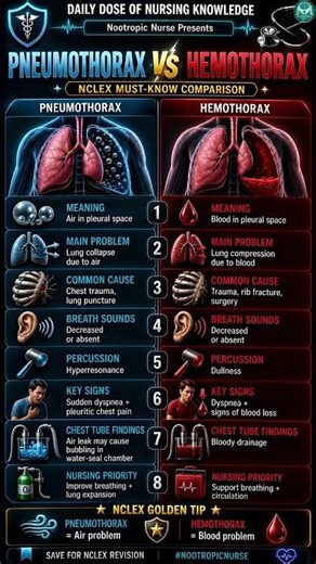 Pneumothorax vs Hemothorax | NCLEX Must-Know Comparison - Nootropic Nurse