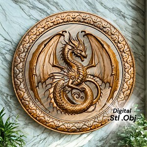 Round Dragon Bas Relief STL / OBJ File for CNC Wood Carving or 3D Printing, Fantasy Mythical Dragon Wall Art Digital Download Design - Etsy
