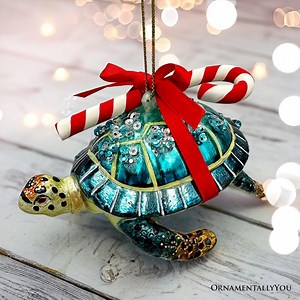 Nautical Gift Wrapped Sea Turtle Glass Christmas Ornament, Tropical Beach Holiday Decor - Etsy
