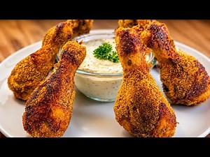 Crispy Parmesan Crusted Chicken Drumsticks | Easy Oven Baked Chicken Recipe | Garlic Herb Dip