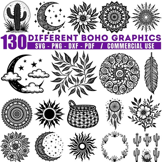 Boho Graphics Svg Png Pdf & Dxf Bundle for Cricut Silhouette Instant Downloads - Etsy