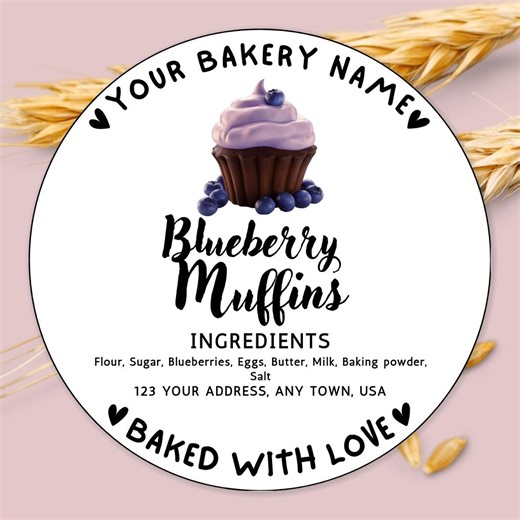 Editable Food Label Template: DIY Bakery Stickers, Blueberry Muffin Cottage Food Printable Label (canva, Digital Download) - Etsy