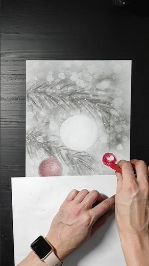 Christmas Ornament Drawing with Charcoal and Red Accents | Festive Holiday Art Tutorial