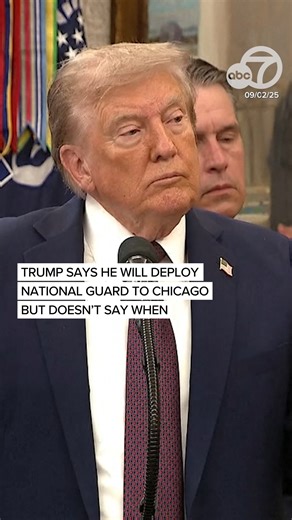 President Donald Trump on Tuesday told reporters he would deploy National Guard troops to Chicago but didn't say when. "Well, we're going in," Trump said in the Oval Office when asked if he's made a decision on the matter after days of threats and warnings. But the president gave no timeline or specifics, quickly adding, "I didn't say when we're going in." | ABC7 News