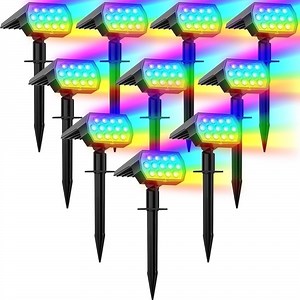 Flaow Solar Lights Outdoor,10 pack,IP65 Waterproof RGB Color Changing, Landscape Spotlights,7 Modes, Dusk to Dawn for Garden, Yard, Patio, Driveway
