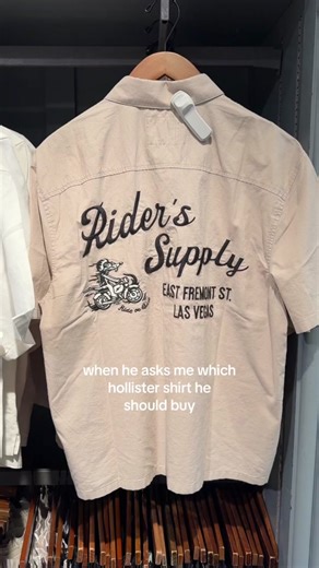 working on their wardrobe one hollister workwear shirt at a time 🥰 featuring: • cropped boxy fit • embroidered riders supply graphic • girlfriend approved product details here ⤵️ boxy crop short-sleeve riders supply workwear shirt: 325-294-00067-400 #hollister #newhollister #workwearshirt #mensoutfit #summeroutfit #buttonup #mensfashion #panther