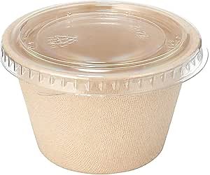 EcoQuality [50 PACK 4 Oz Compostable Condiment Souffle Bagasse Cups with Lids - Portion Cup with Lid Sugarcane, Biodegradable Perfect For Sauces, Samples, Condiments, Slime, Jello Shot, Food Storage