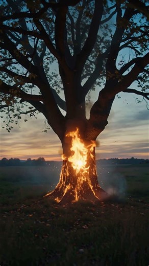MASSIVE TREE BURNING FROM THE GROUND UP
